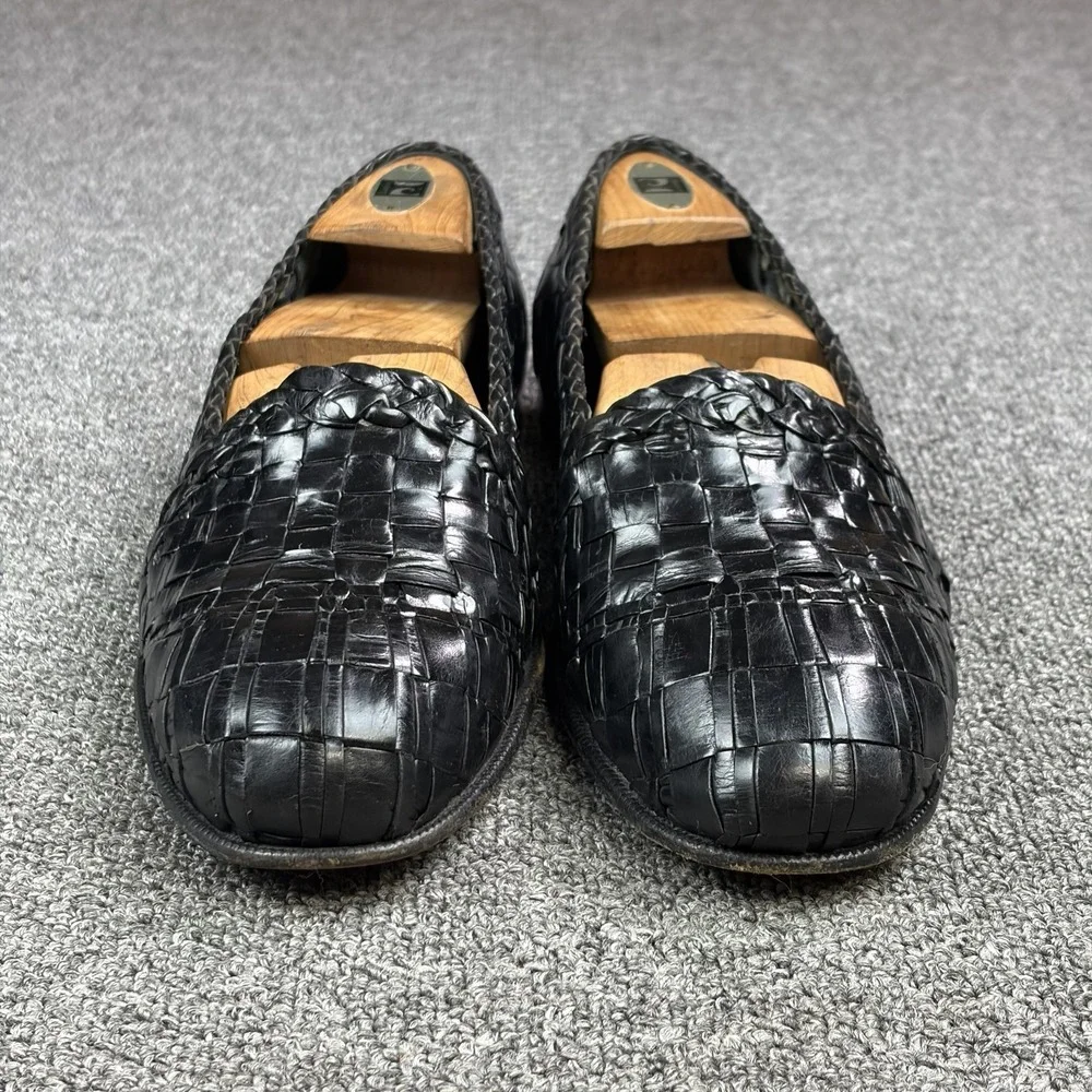 Moreschi Woven Leather Loafers Mens 9.5 Black Handmade Italy Huarache Slip On